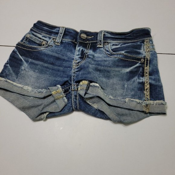 Buckle Shorts Bke Sabrina Shorts Womens 26 Jean Blue Distressed Shortie Classic Flap Pockets